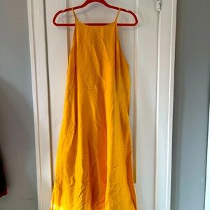 LOFT Midi Yellow Dress with Tie & Pockets